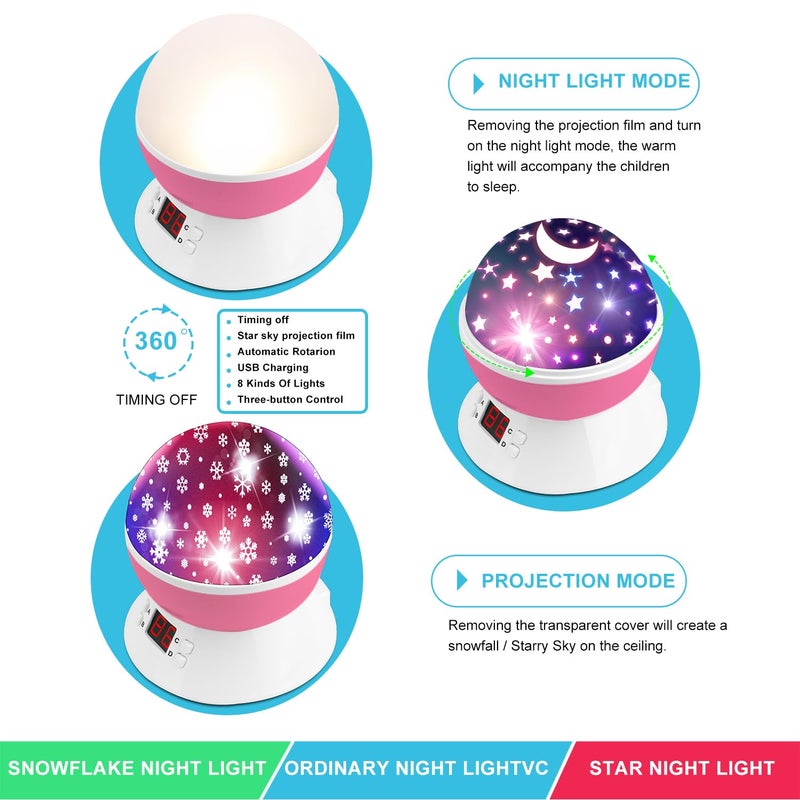 MOKOQI Snowflake Projector Night Light Indoor, Snowflake Nightlight with Timer, Star Lights Projector for Ceiling Kids Room Decor Gifts for 3-8 Year Old Girls Christmas Birthday Gift for Toddler - Image 5